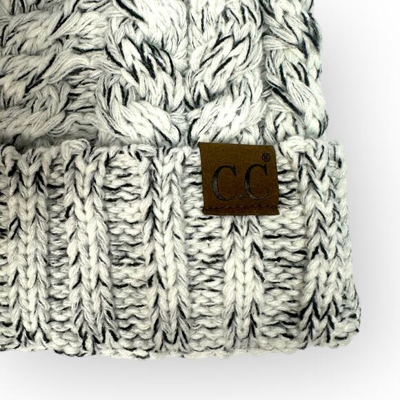 C.C Beanie NWT Cable Knit Cuffed Beanie Adult One Size White/Black Winter Hat - Picture 3 of 7